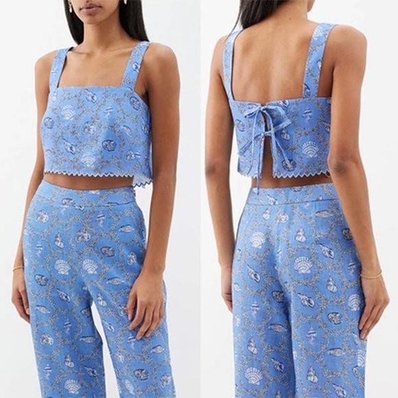 Saloni Meadow Square Neckline Shell Print Twill Cami Top Women's Blue Sz: 4 NWT - Picture 1 of 10